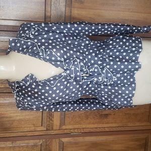 Hannah Jo 100% Silk Ruffled Lightweight Long Sleeve Polka Dot Blouse Sz M